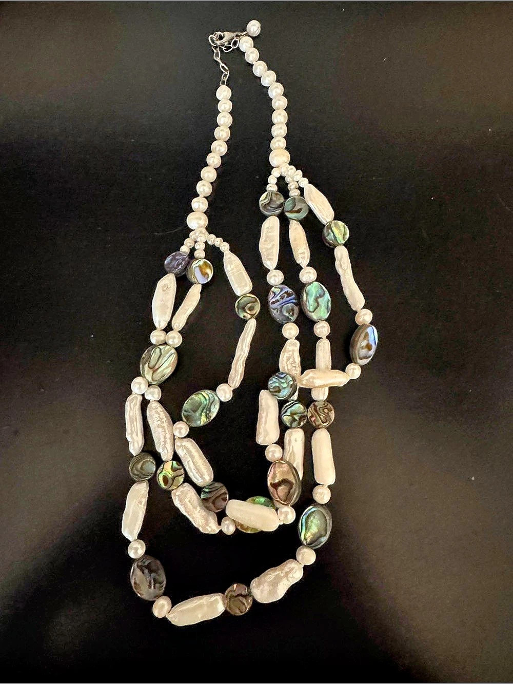 Beaded Statement Necklace in Green & White